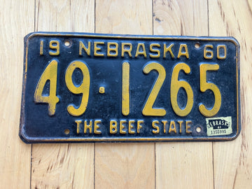 1960 Nebraska License Plate W/ 1961 Tab