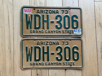 Pair of 1973 Arizona License Plates W/- 1983 Tab - MVD Clear