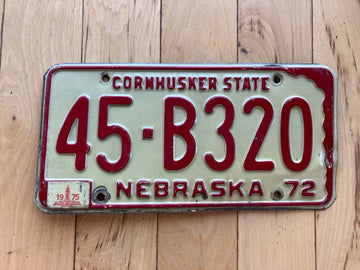1972 Nebraska License Plate W/ 1975 Tabs