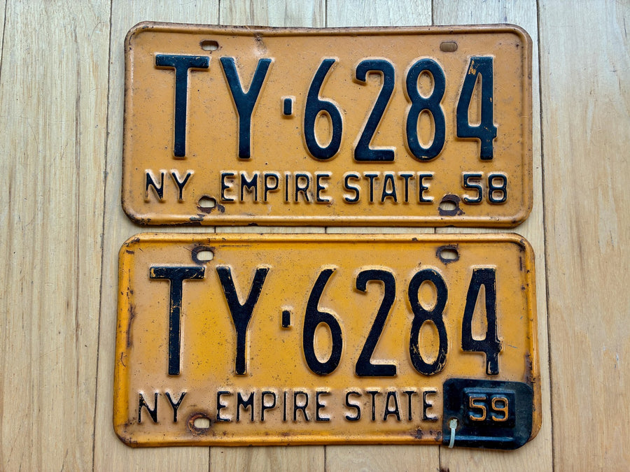 Pair of 1958 1959 New York License Plates