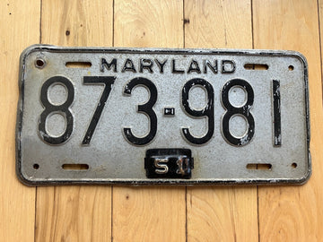 1951 Maryland License Plate