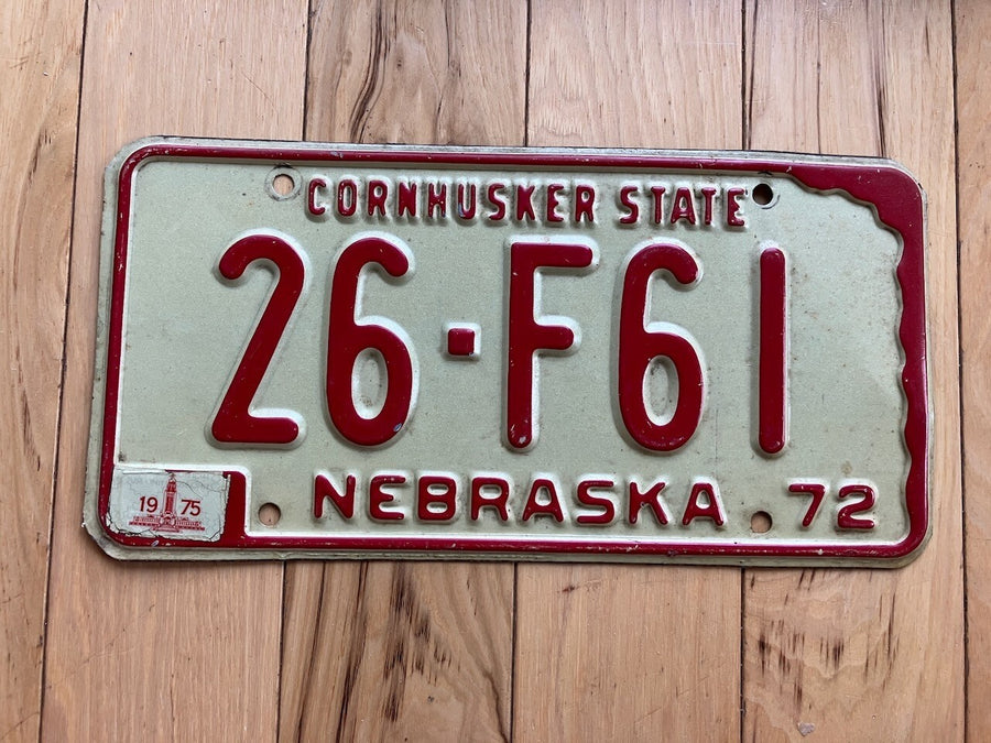 1972 Nebraska License Plate W/ 1975 Tabs