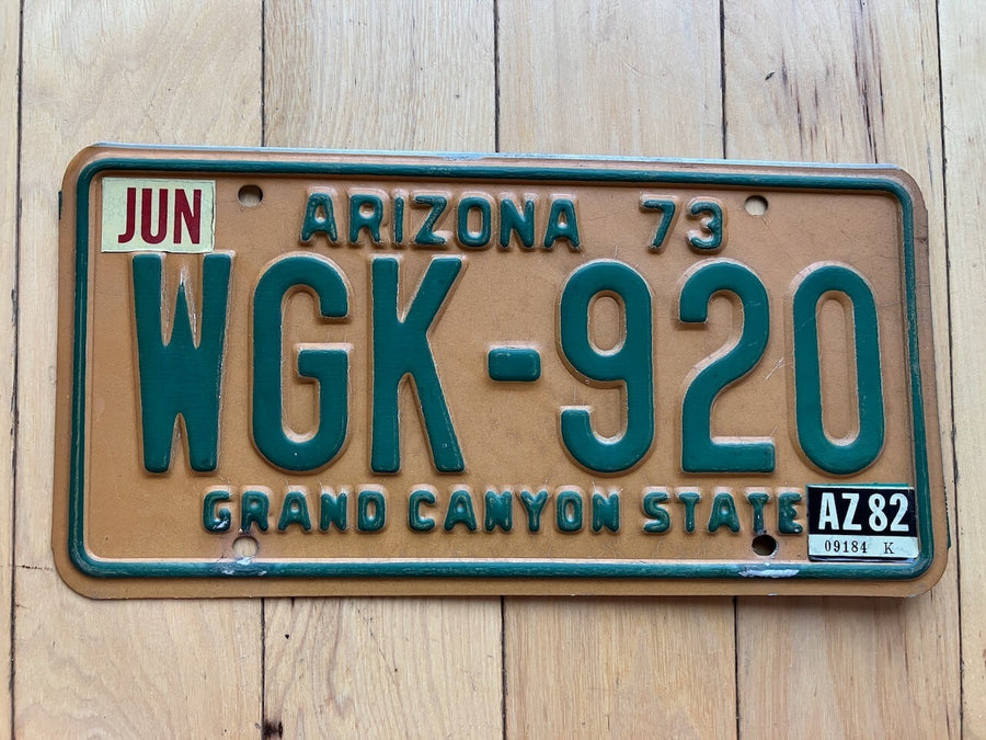 1973 Arizona License Plate W/ 1982 Tabs - MVD YOM Clear