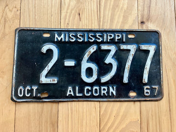 1967 Mississippi Alcorn County License Plate