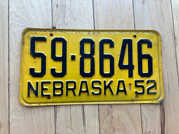 1952 Nebraska License Plate