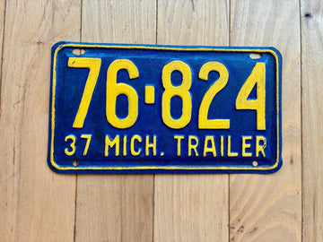 1937 Michigan Trailer License Plate - Repainted