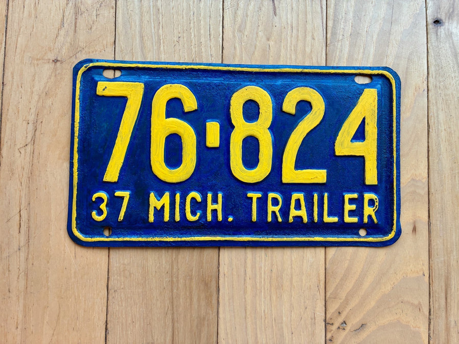 1937 Michigan Trailer License Plate - Repainted