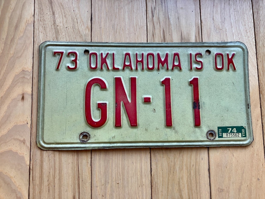 1973 Oklahoma License Plate W/ 1974 Tab
