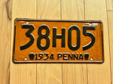 1934 Pennsylvania License Plate - Shellac Coated