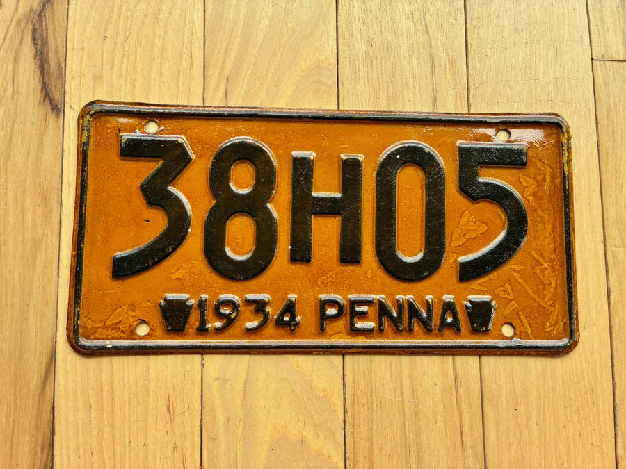 1934 Pennsylvania License Plate - Shellac Coated