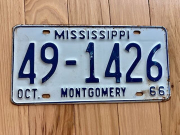 1966 Mississippi Montgomery County License Plate