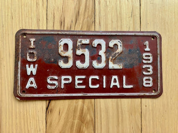 1938 Iowa Special License Plate