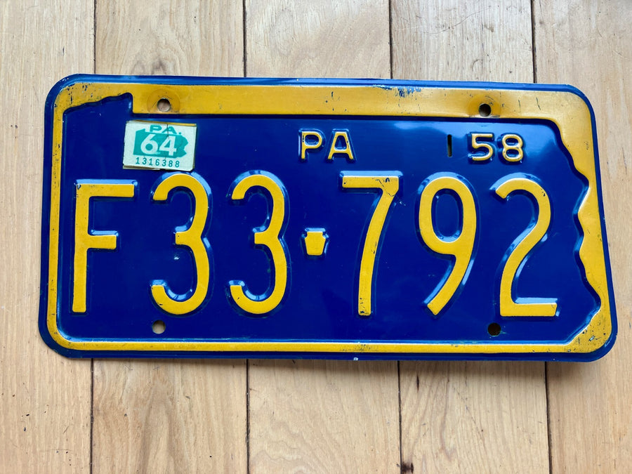 1958 Pennsylvania License Plate W/ 1964 Tab