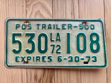 1972 Louisiana POS Trailer License Plate