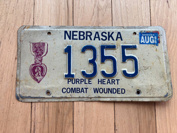 1996 Nebraska Purple Heart Combat Wounded License Plate
