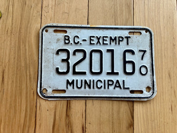 1970 British Columbia Municipal Exempt License Plate