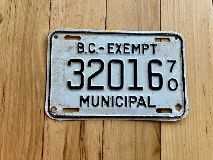 1970 British Columbia Municipal Exempt License Plate