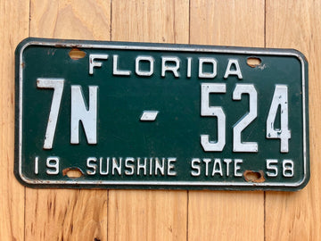 1958 Florida License Plate - Numbers YOM Clear