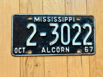 1967 Mississippi Alcorn County License Plate