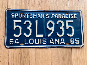 1964/ 1965 Louisiana License Plate - Creased In Middle