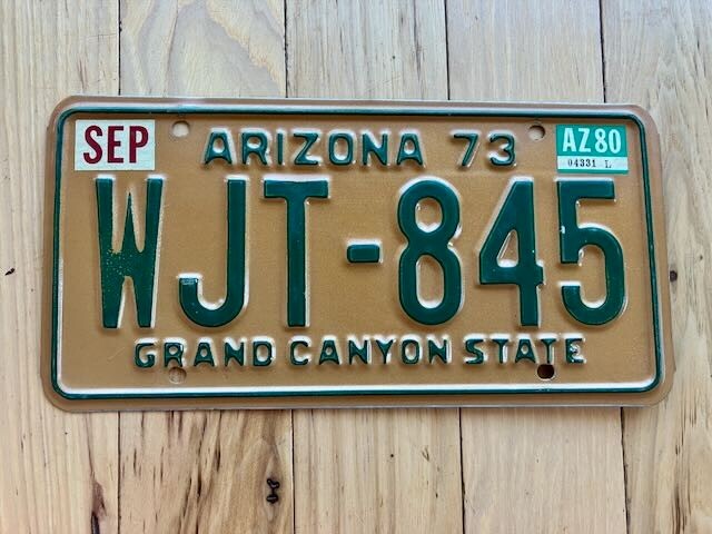 1973 Arizona License Plate W/ 1980 Tabs - MVD YOM Clear