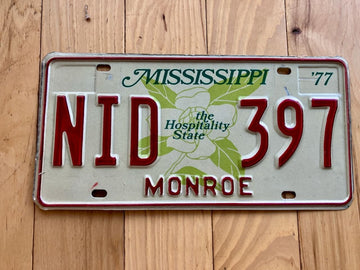 1977 Mississippi Monroe County License Plate