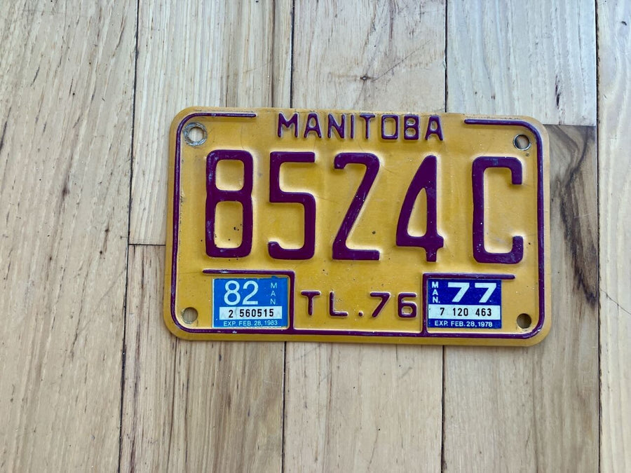 1976 Manitoba Trailer License Plate W/ 1977 and 1982 Tabs