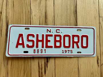 1975 Ashenboro North Carolina License Plate Topper