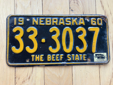 1960 Nebraska License Plate W/ 1961 Tab