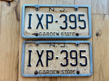 Pair of 1960s Base New Jersey License Plates W/ Frames Attached