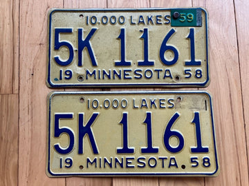 Pair of 1958 Minnesota License Plates W/1958 Tab