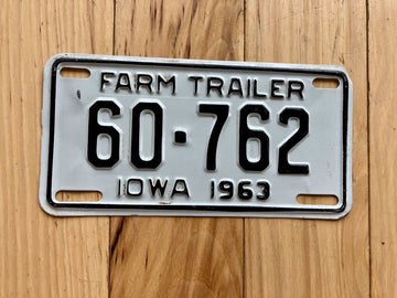 1963 Iowa Farm Trailer License Plate