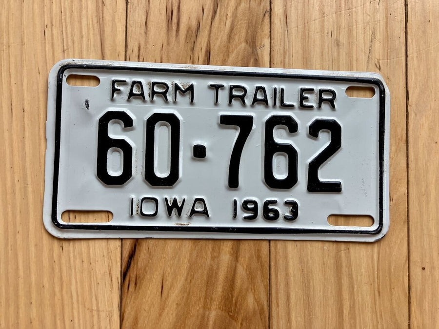 1963 Iowa Farm Trailer License Plate