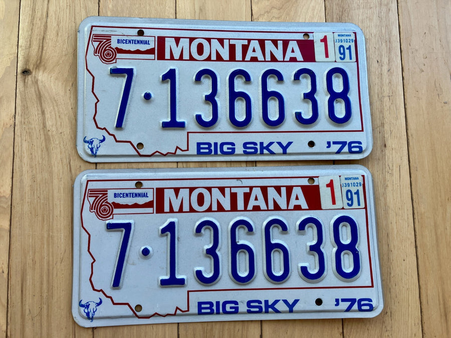 Pair of 1976 Montana License Plates W/ 1991 Tabs