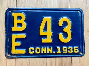 1936 Connecticut License Plate -Low Number 43