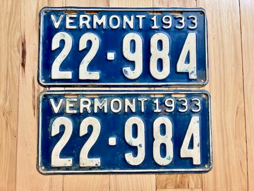 Pair of 1933 Vermont License Plates