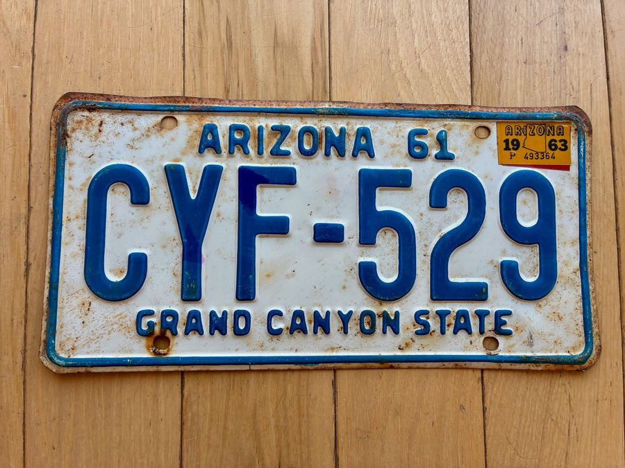 1961 1963 Arizona License Plate- MVD YOM Clear