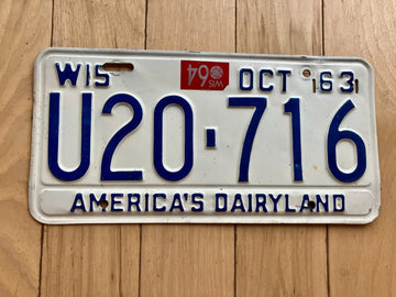 1963 Wisconsin License Plate W/ 1964 Tab