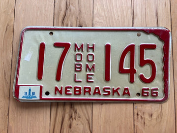 1966 Nebraska Mobile Home License Plate W/ 1968 Tab