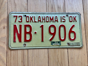 1973 Oklahoma License Plate W/ 1974 Tab