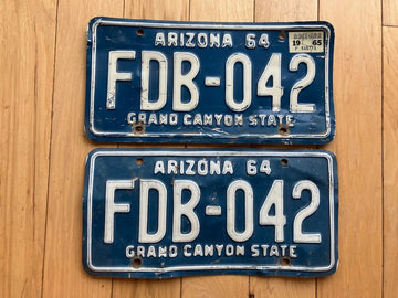 Pair of 1964 Arizona License Plates W/ 1965 Tabs - Not MVD Clear