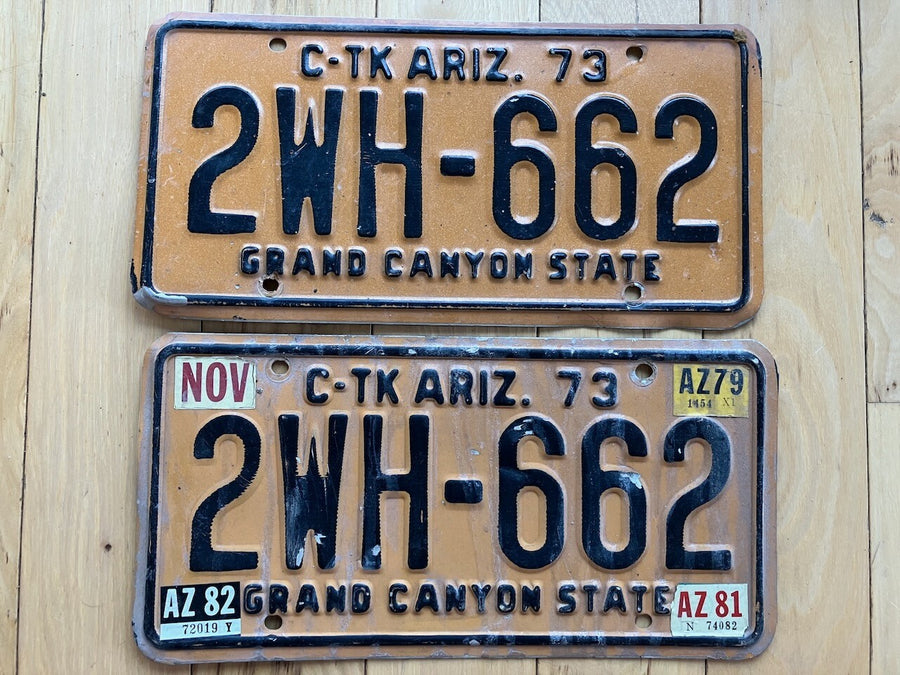 Pair of 1973 Arizona Commercial Truck License Plates - Not MVD YOM Eligible
