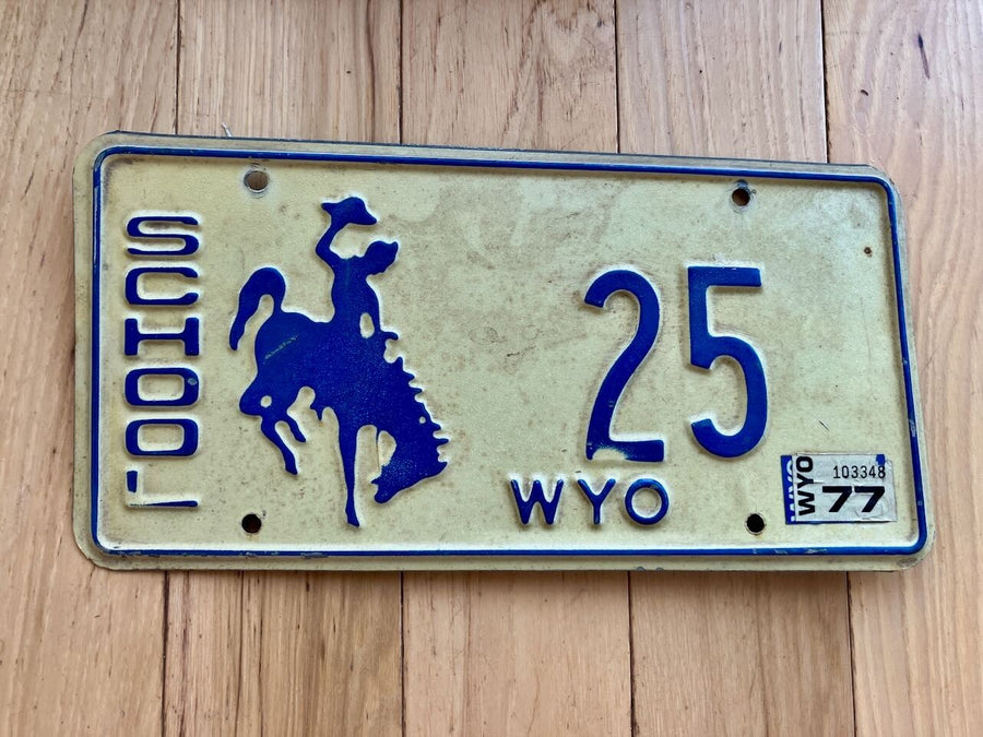 1977 Wyoming School License Plate - Low Number