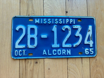 1965 Mississippi Alcorn County License Plate