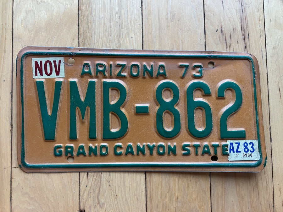 1973 Arizona License Plate W/ 1983 Tabs - MVD YOM Clear