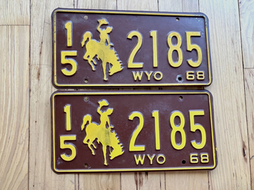 Pair Of 1968 Wyoming License Plate