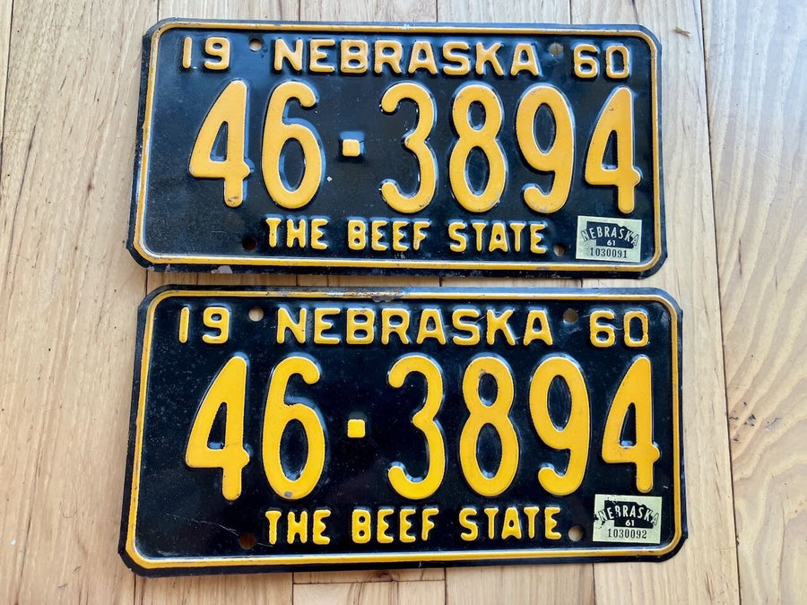 Pair of 1960 Nebraska License Plates W/1961 Tabs