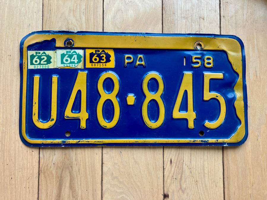1958 Pennsylvania License Plate W/ 1962, 1963, and 1964 Tabs
