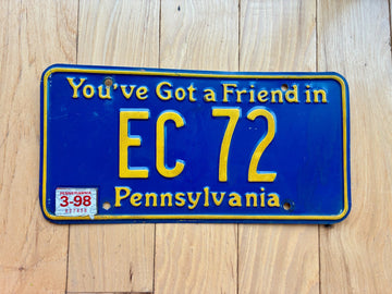 1998 Pennsylvania Vanity License Plate - EC 72