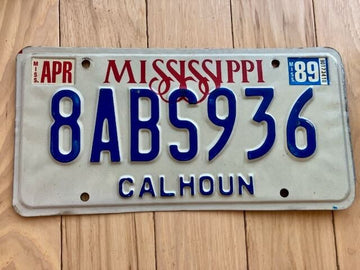 1989 Mississippi Calhoun County License Plate
